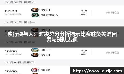 独行侠与太阳对决总分分析揭示比赛胜负关键因素与球队表现